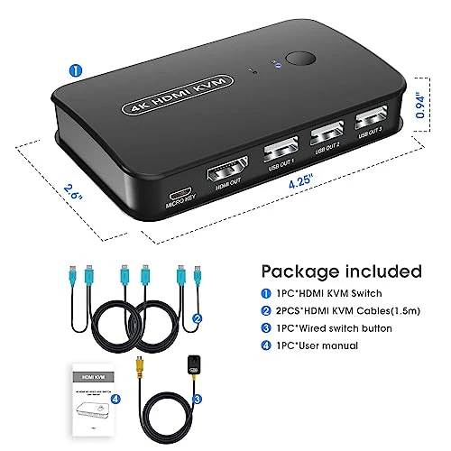 4K KVM Switch HDMI 2 Port Box - Image 3